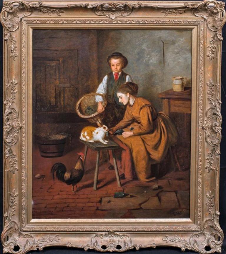 Mealtime, Nineteenth Century Signed Granges - Beautiful Interior Scene - Painting by Unknown