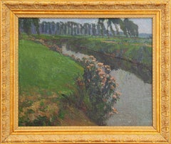 Meandering River, American Impressionist School Landscape, Original Oil Painting