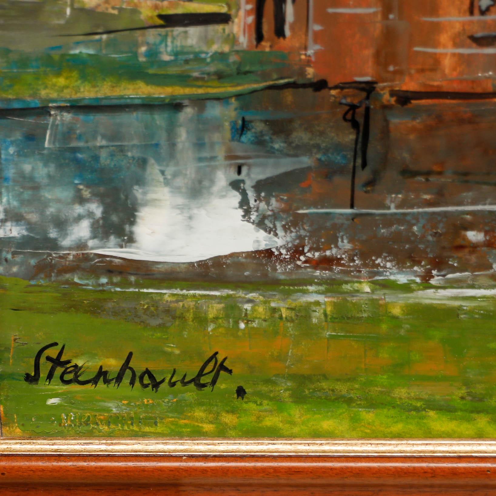 Signed and dated to the lower right. Inscribed with location to the lower left. Presented in a maple frame. On board.