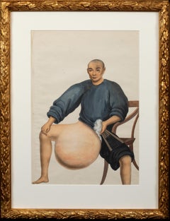 Antique Medical Portrait Of A Chinese Cancer Patient, 19th Century 