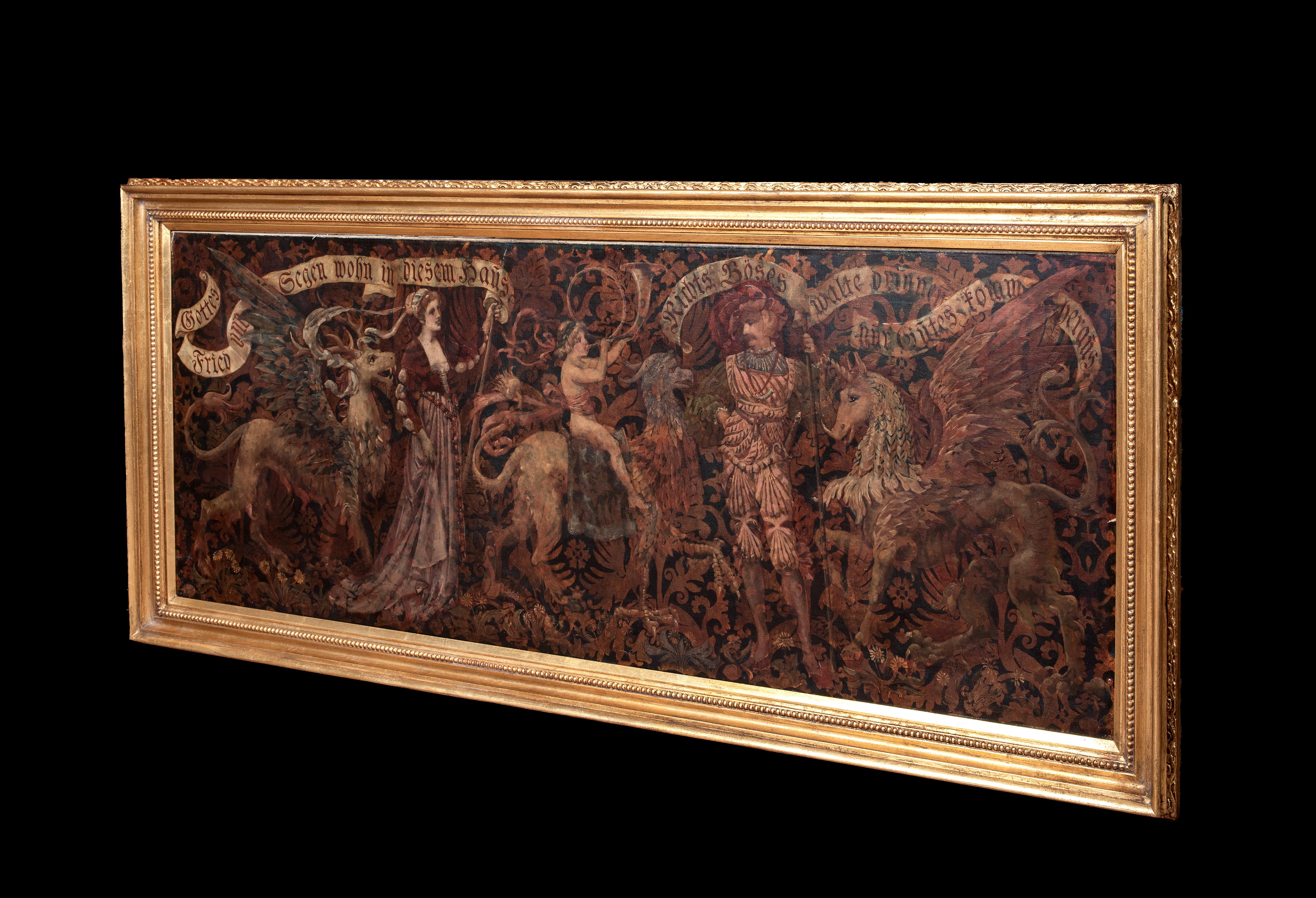 Medieval Gothic Family Banner With Mythical Creatures, 18th Century German - Painting by Unknown