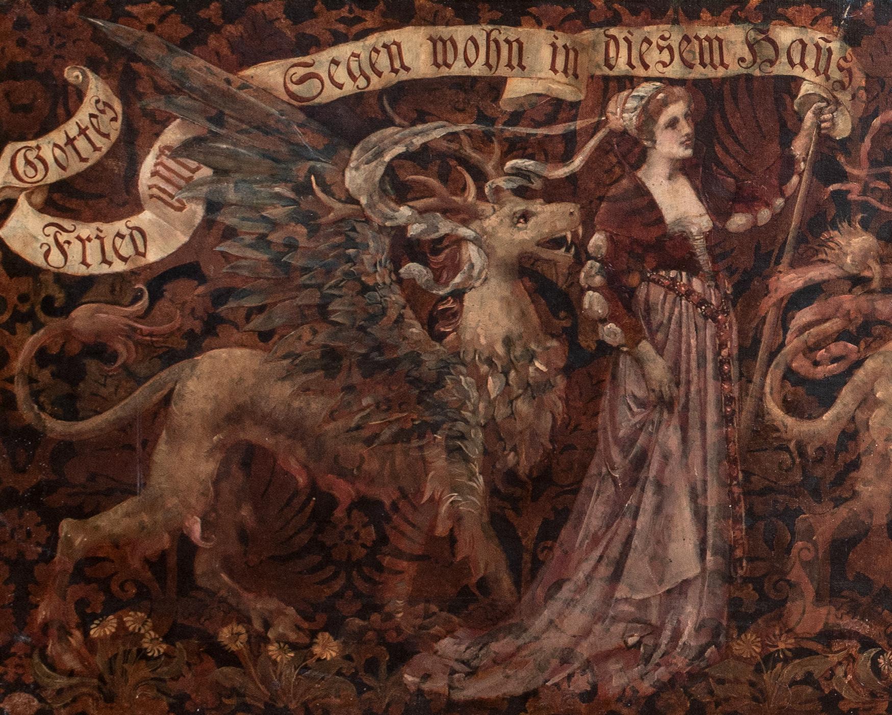 Medieval Gothic Family Banner With Mythical Creatures, 18th Century German For Sale 2