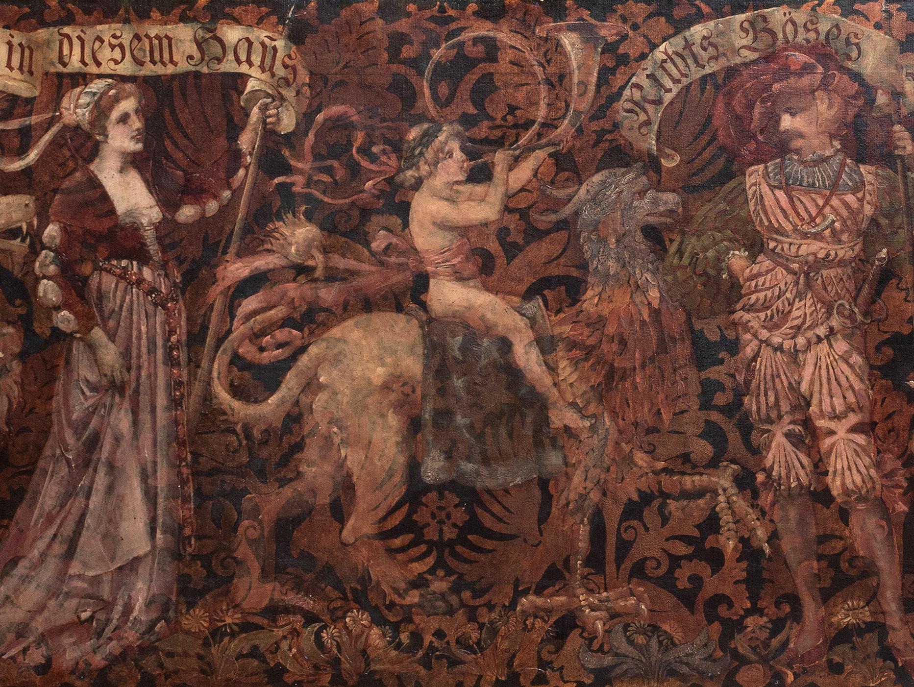 Medieval Gothic Family Banner With Mythical Creatures, 18th Century German For Sale 4