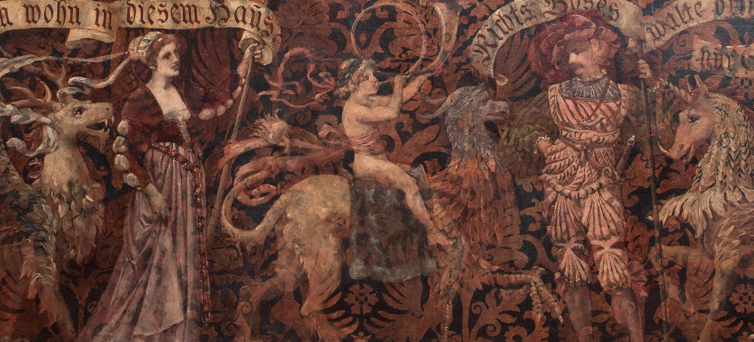 Medieval Gothic Family Banner With Mythical Creatures, 18th Century German For Sale 5