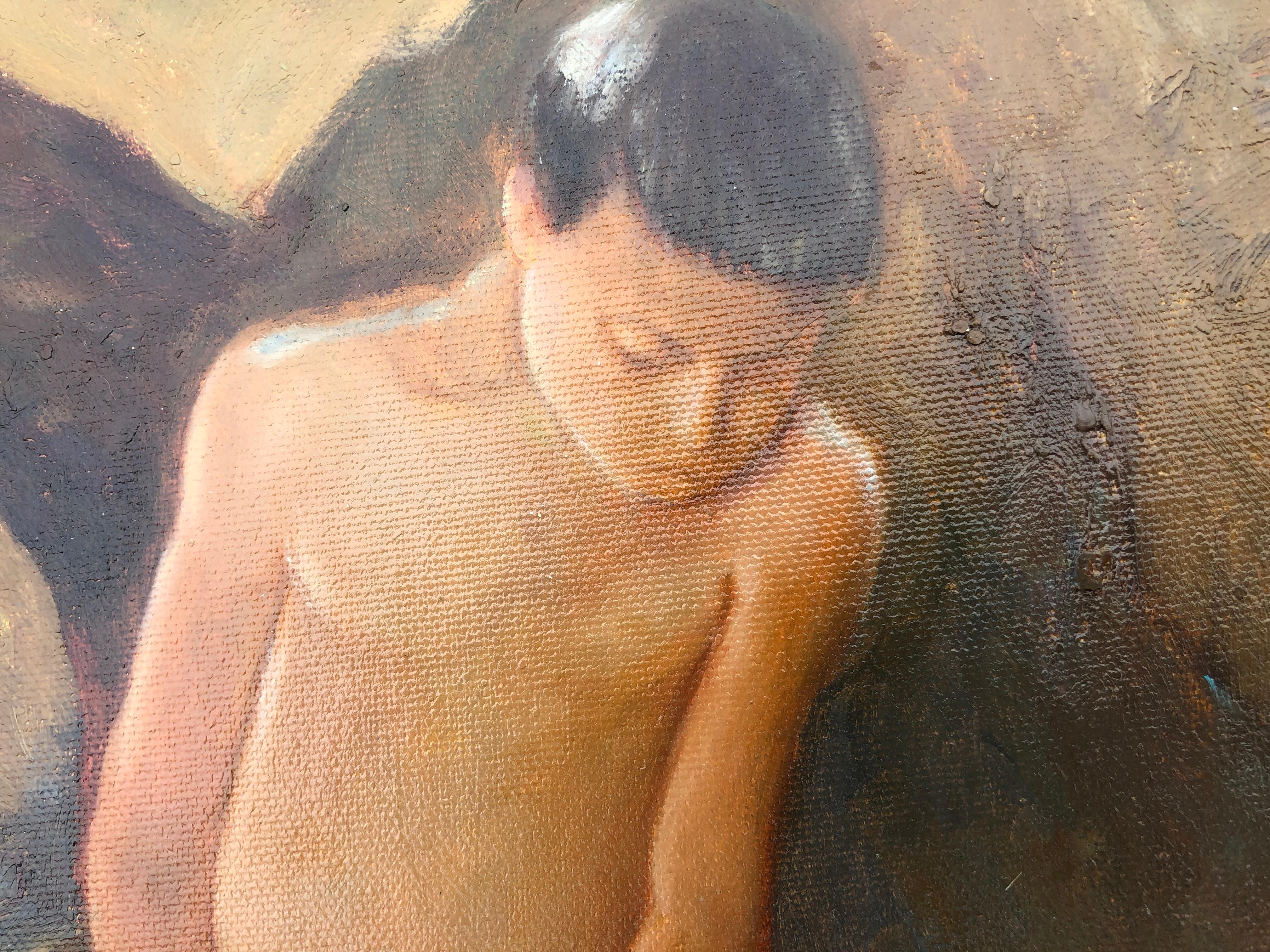 Mediterranean Children oil on canvas painting - Brown Figurative Painting by Unknown