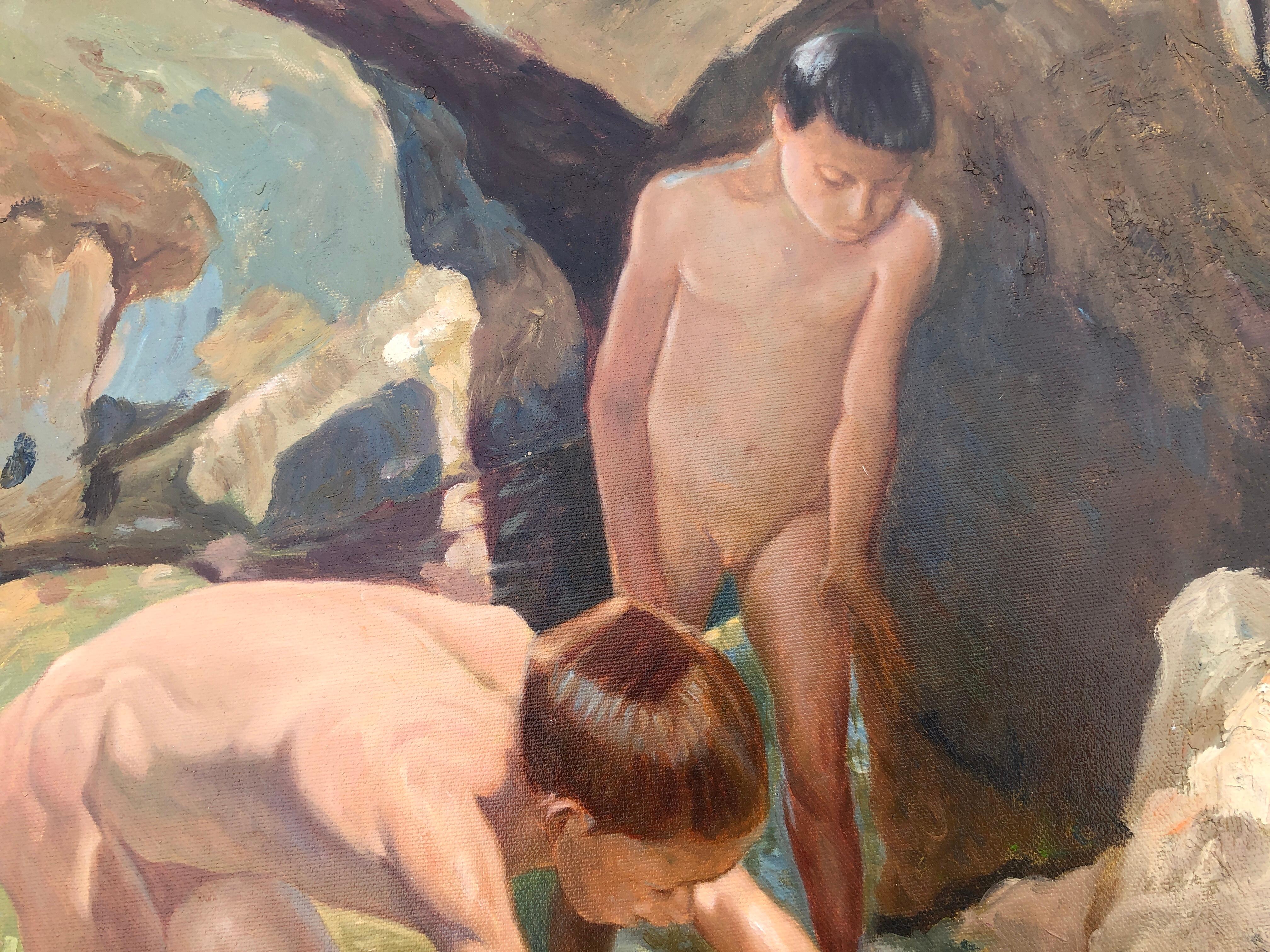Mediterranean Children oil on canvas painting For Sale 2
