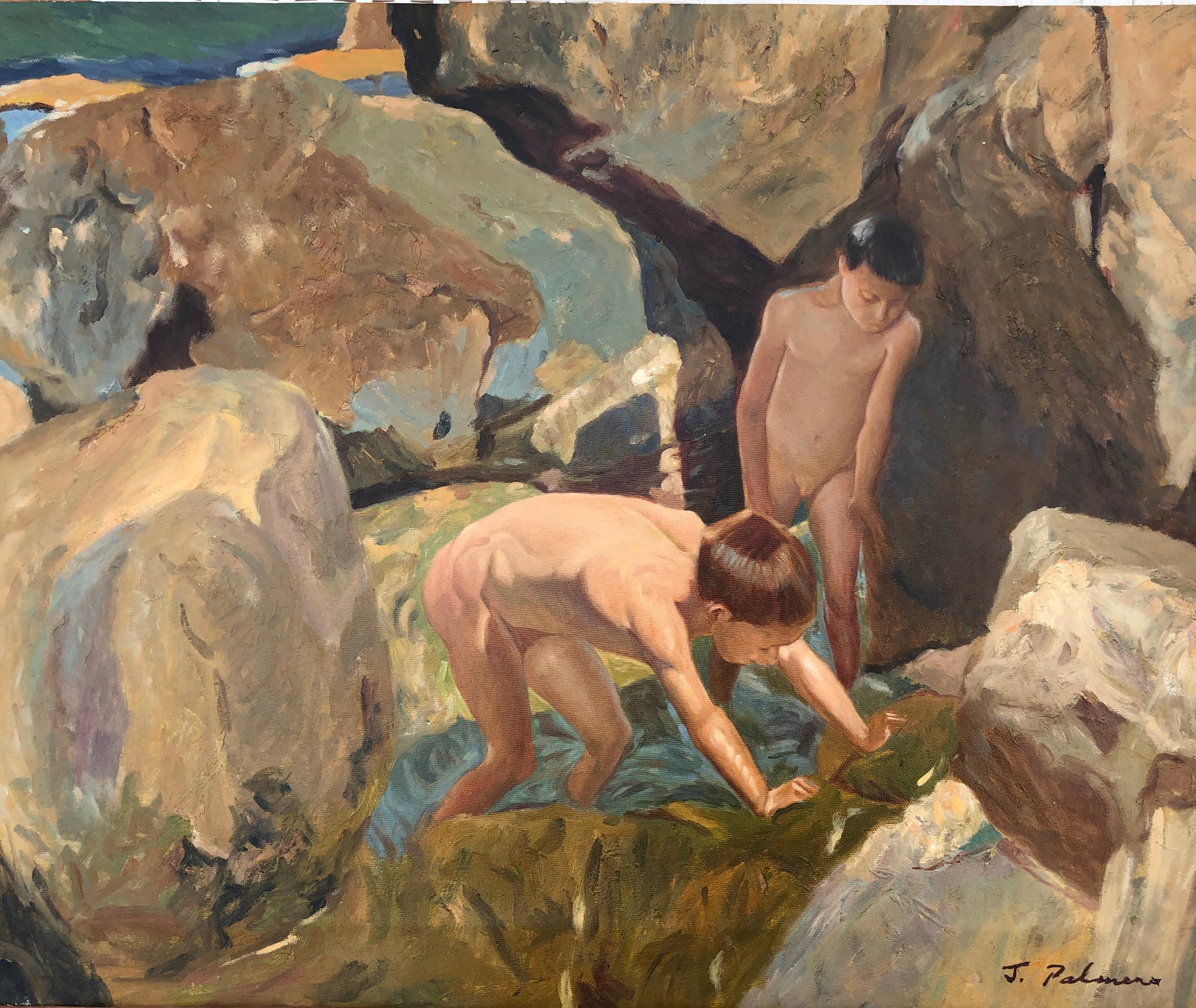 Unknown Figurative Painting - Mediterranean Children oil on canvas painting