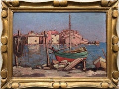 Mediterranean Harbour at Daylight, Original Antique oil on panel, French school