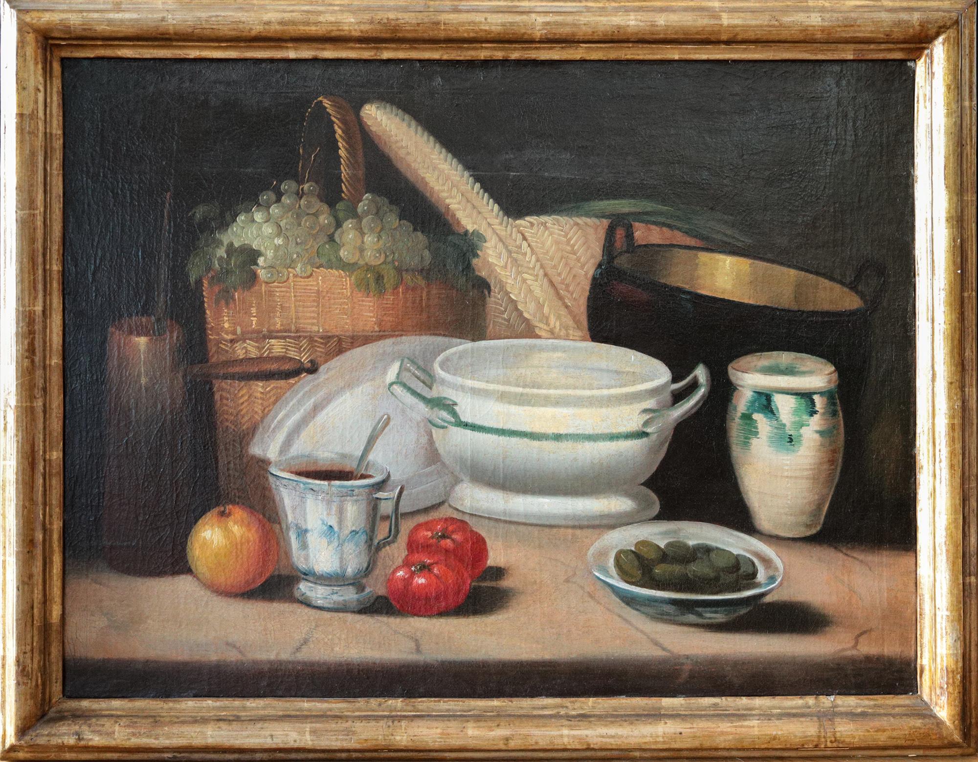 Unknown Still-Life Painting -  Mediterranean Kitchen Still Life, Italian painting — 18th century oil on canvas