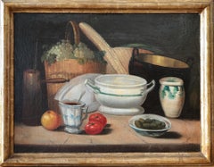 Antique  Mediterranean Kitchen Still Life, Italian painting — 18th century oil on canvas