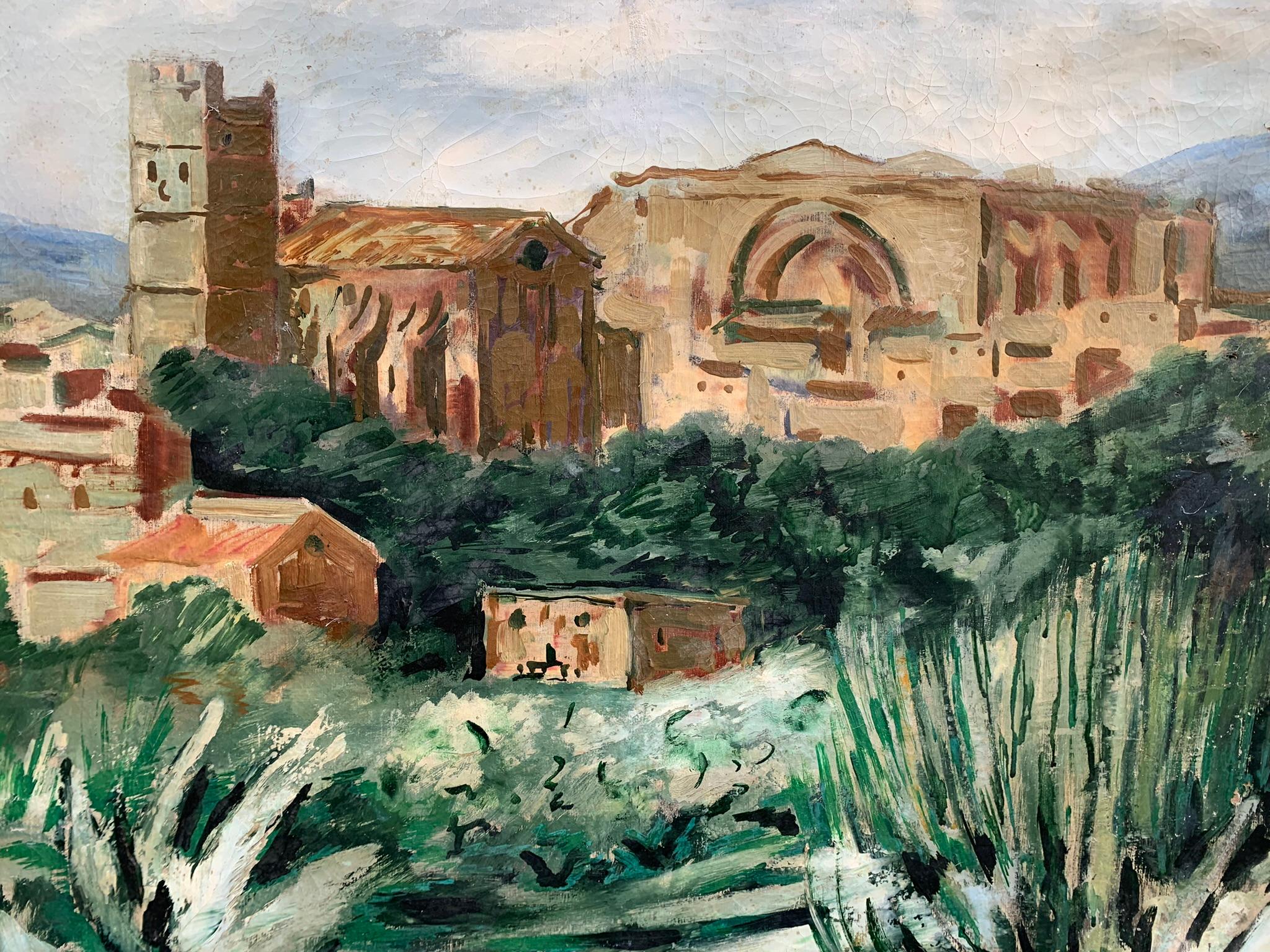 Southern Landscape with Medieval Church, Towers, and Agave, Oil on Canvas, Ca. 1920-1930

Technique: Oil on canvas
Dimensions: 61 cm x 74 cm
Condition: Good

This Southern Mediterranean landscape reflects the post-World War I style, an expressionism
