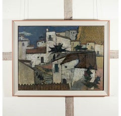 Mediterranean View Across the Rooftops, Oil on Board Painting by John Copnall