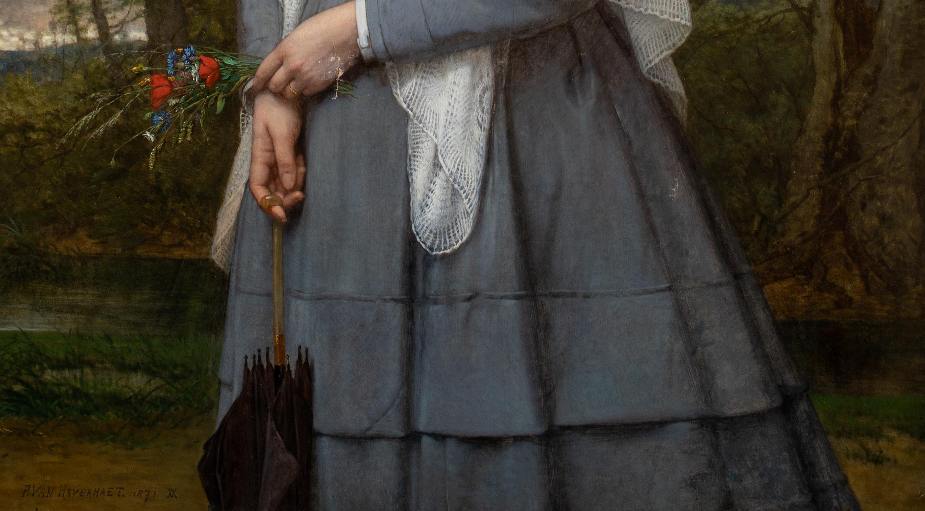 Melancholy, dated 1871

by PIETER VAN HAVERMAET (1834-1897)

Large 19th Century portrait a young woman in sorrowful reflection, oil on canvas by Pieter Van Havermaet. Excellent quality and condition three quarter length portrait in a part of the