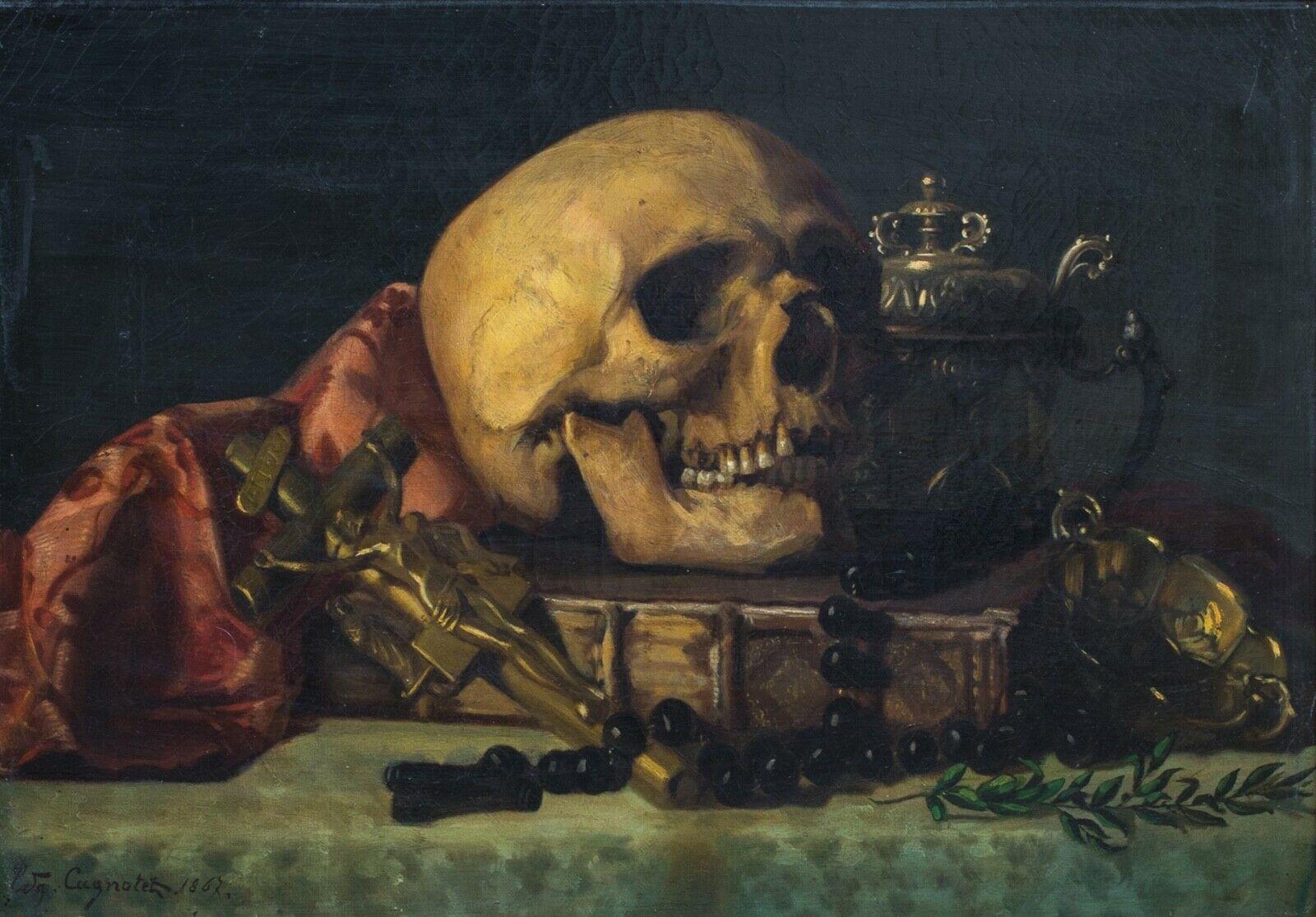 Unknown Still-Life Painting - Memento Mori, 19th century   Spanish School - signed indistinctly dated 1867