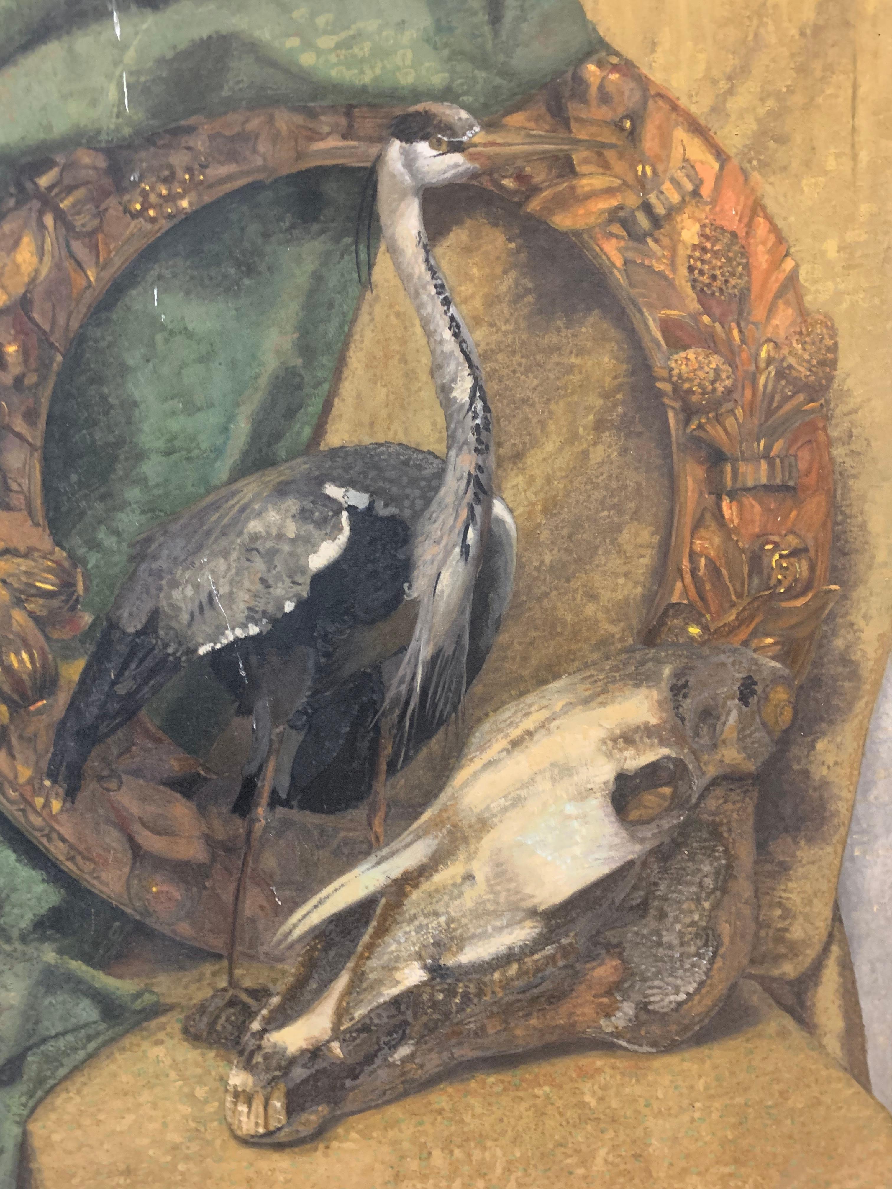 Memento mori, memento vive: Garland with Heron and skull. For Sale 6