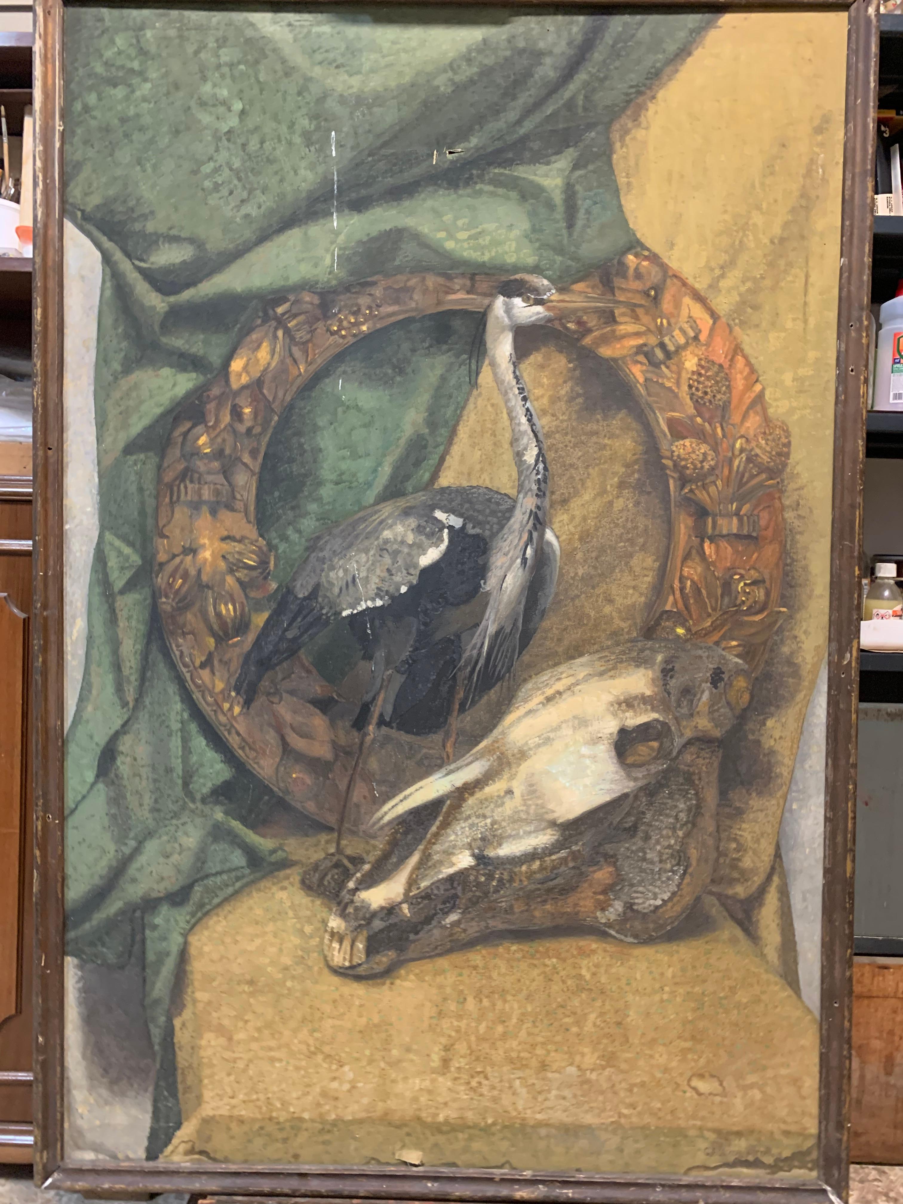 Memento mori, memento vive: Garland with Heron and skull. For Sale 13