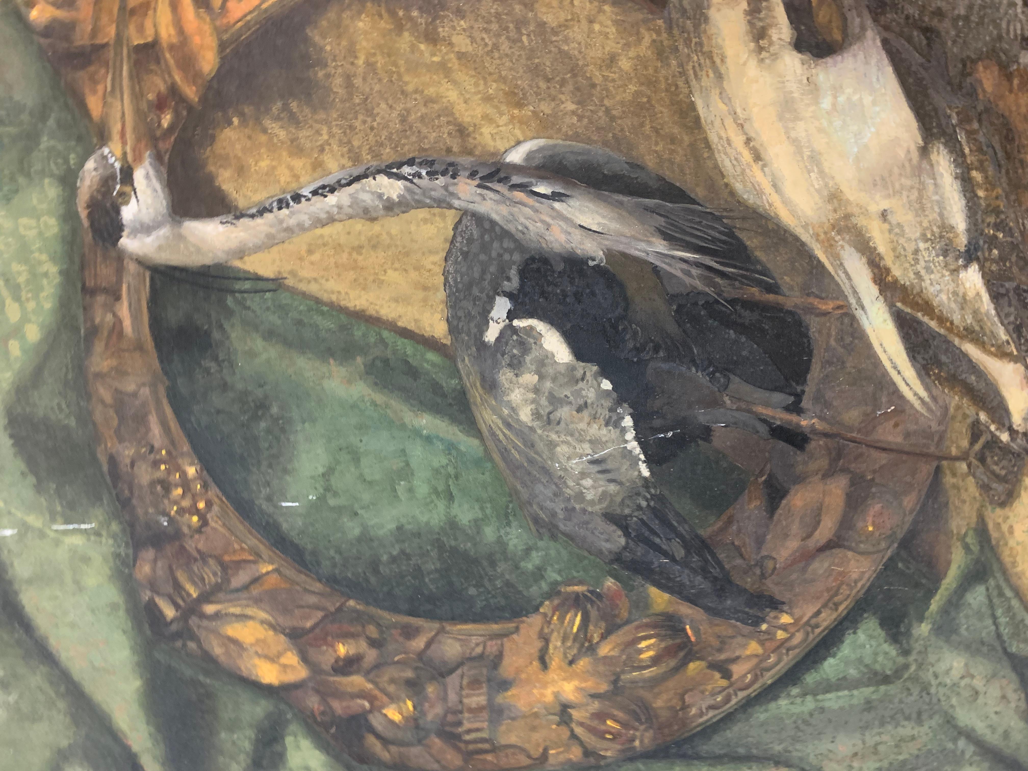Memento mori, memento vive: Garland with Heron and skull. For Sale 14