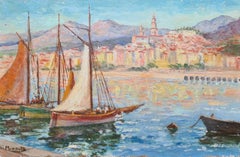 Antique Menton, Early 20th Century French Post-Impressionist Marine Landscape