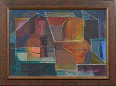 "Metropolitan Abstraction" Signed Mid Century Cubist Architectural Abstraction