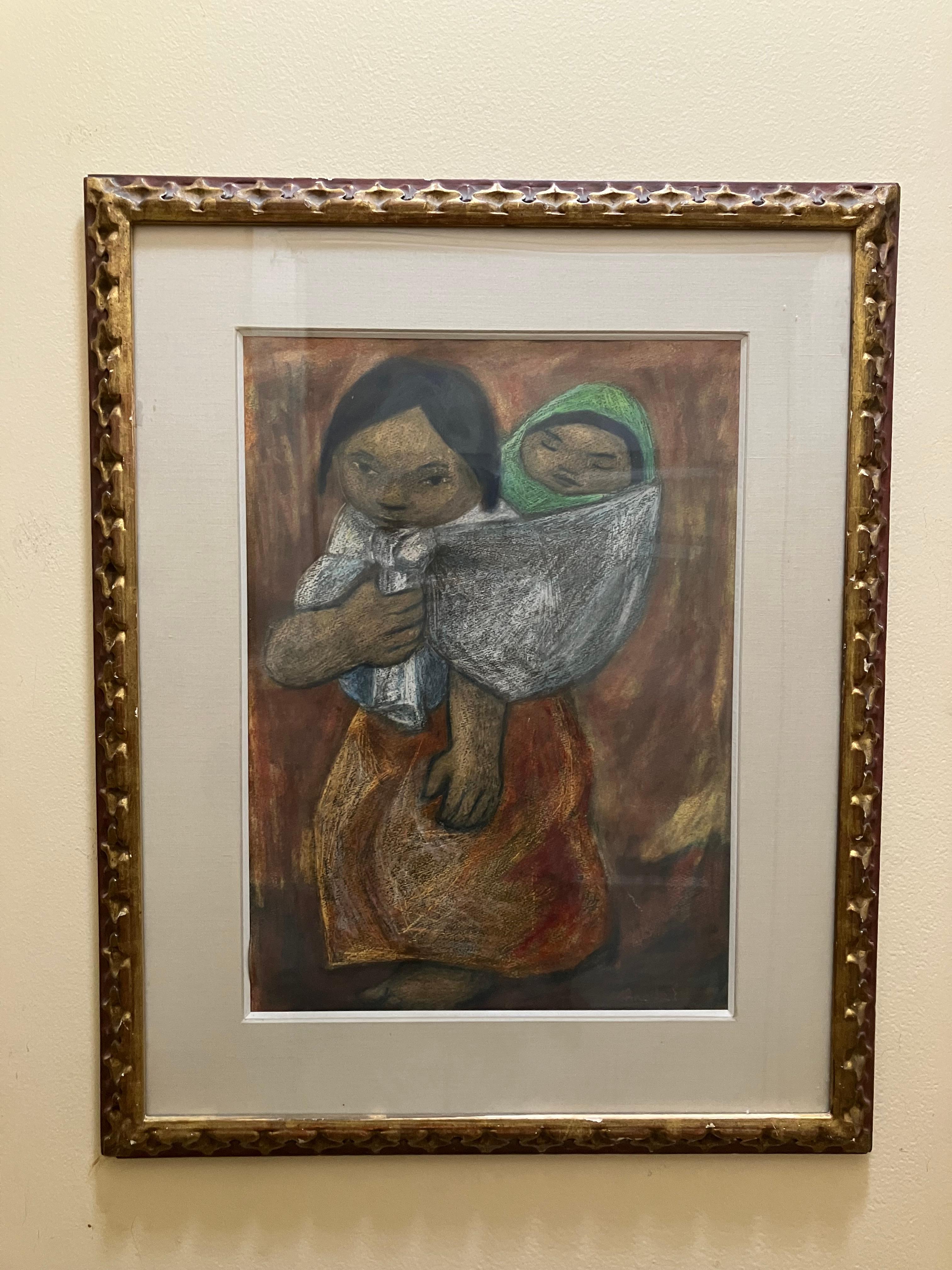 Mexikanische Schule Mutter und Kind – Painting von Unknown