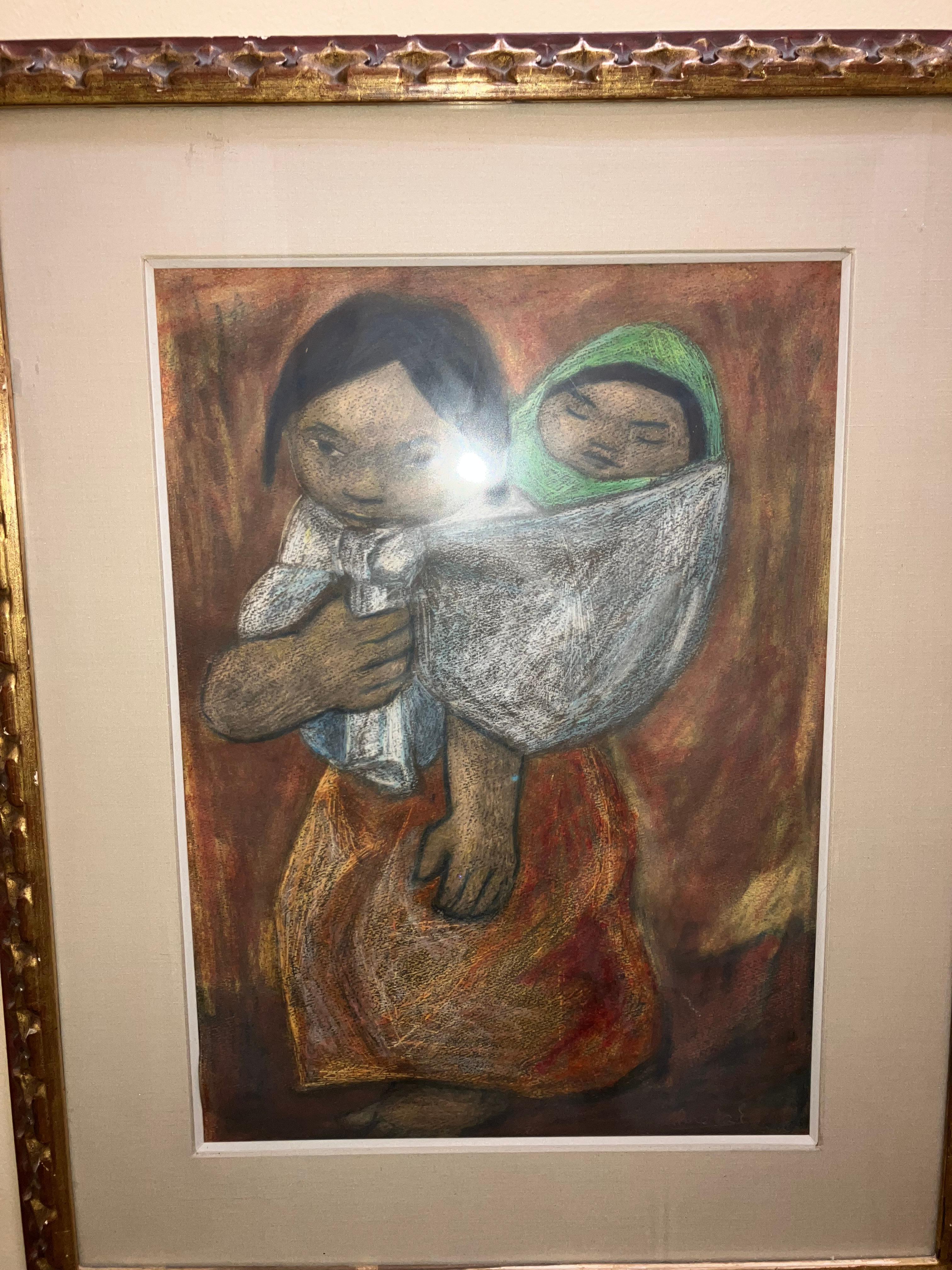 Mexikanische Schule Mutter und Kind (Braun), Figurative Painting, von Unknown