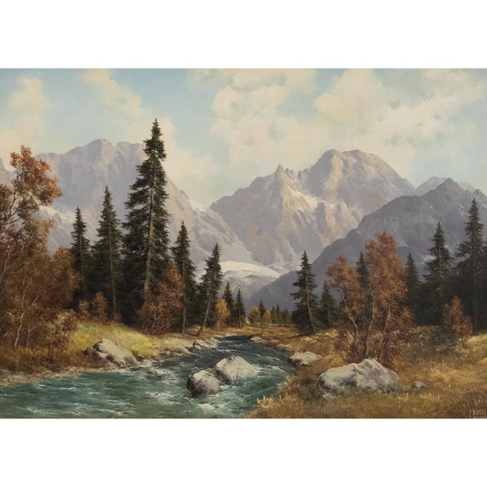 Meyer Muenchen - Olio del primo Novecento, Paesaggio montano tedesco - Painting di Unknown