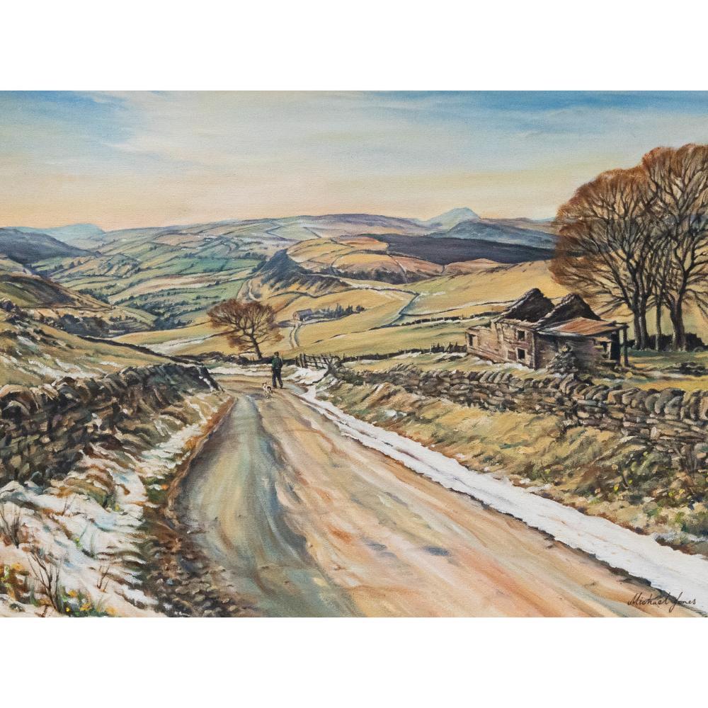 Michael Jones - Framed Contemporary Oil, Winter Walk in the Yorkshire Dales - Painting by Unknown