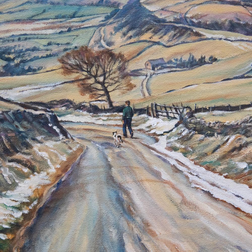 Michael Jones - Framed Contemporary Oil, Winter Walk in the Yorkshire Dales For Sale 1