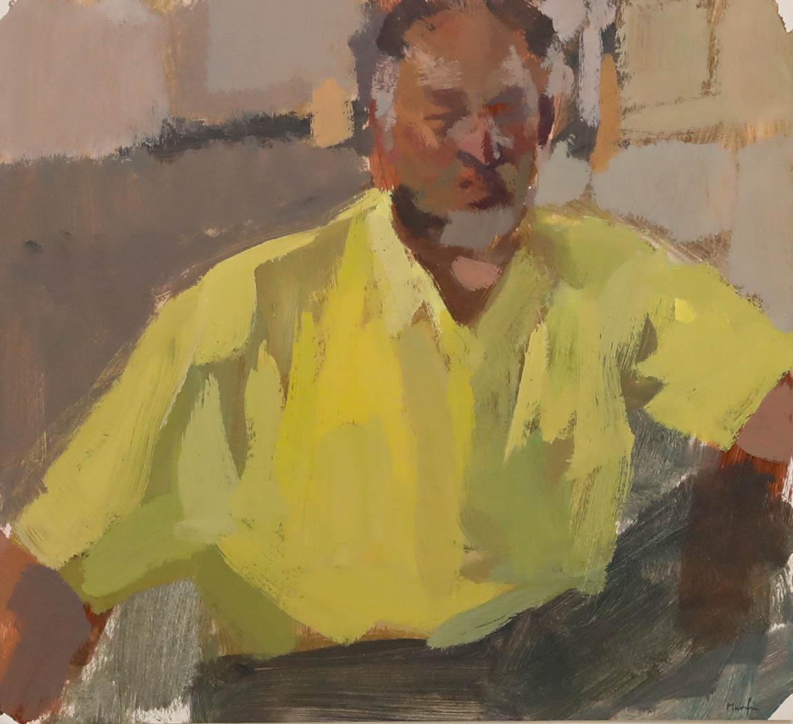Michael Murfin (geb. 1954) - Acryl, Porträt eines Mannes in einem gelben Hemd – Painting von Unknown
