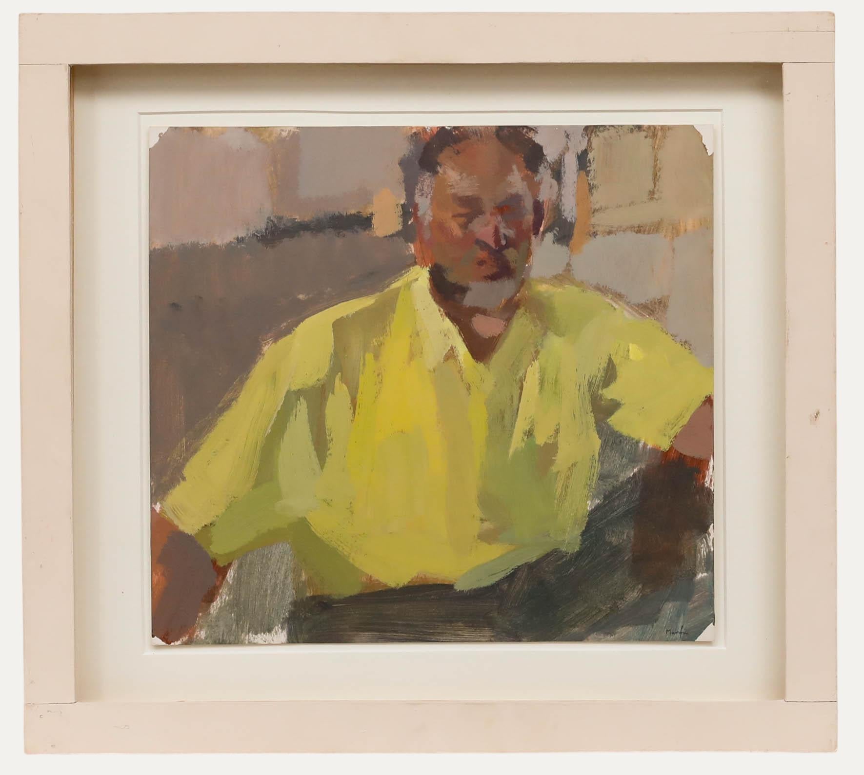 Unknown Figurative Painting – Michael Murfin (geb. 1954) - Acryl, Porträt eines Mannes in einem gelben Hemd
