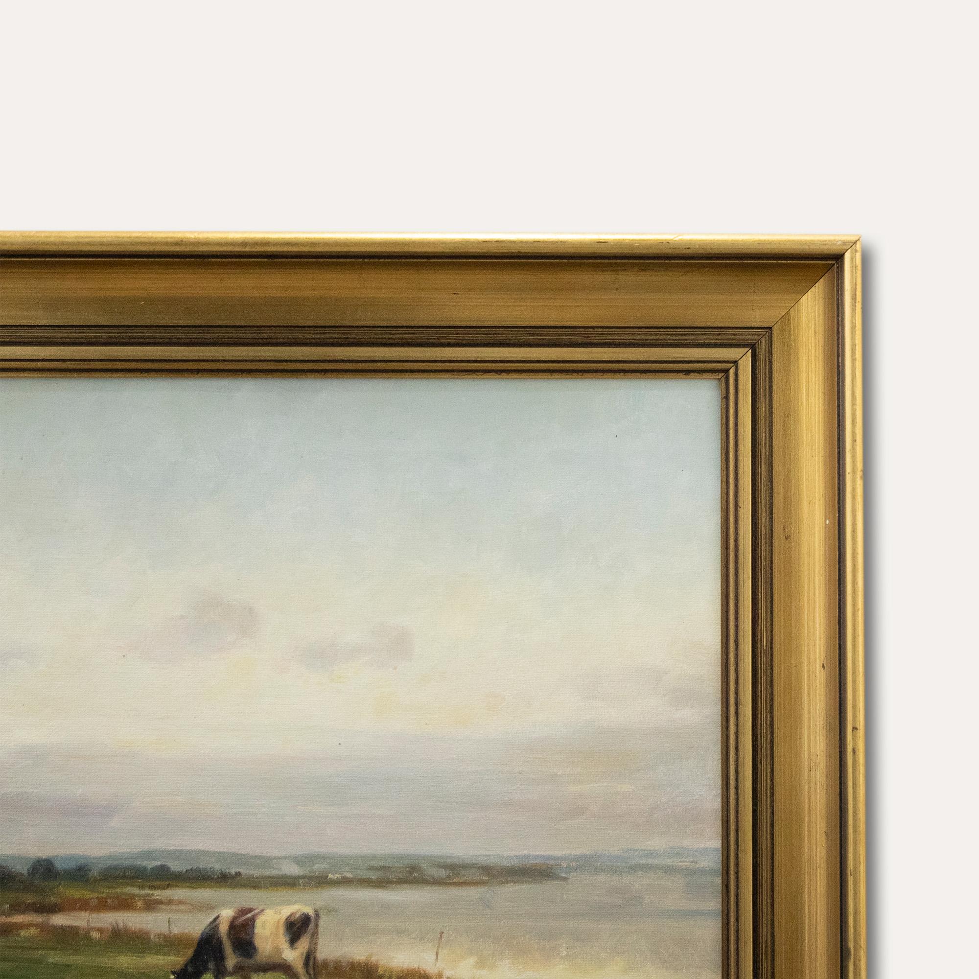 Michael Stephanou (b.1937)- Framed 20th Century Oil, Cattle Grazing by a River For Sale 1