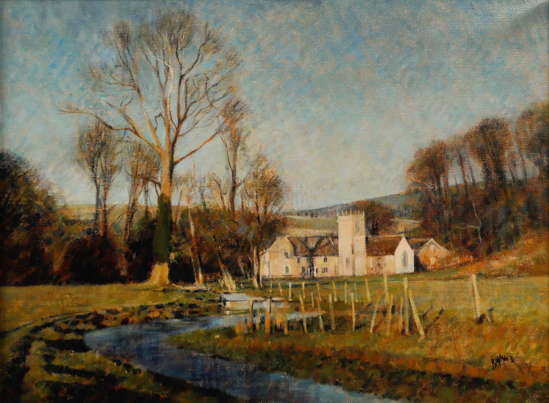 Michel Bowman - 1981 Öl, Nether Cerne Church – Painting von Unknown
