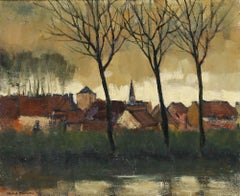 Michel Dutrieu (1910-1993) - Mitte 20. Jahrhundert Öl, Das Flussufer