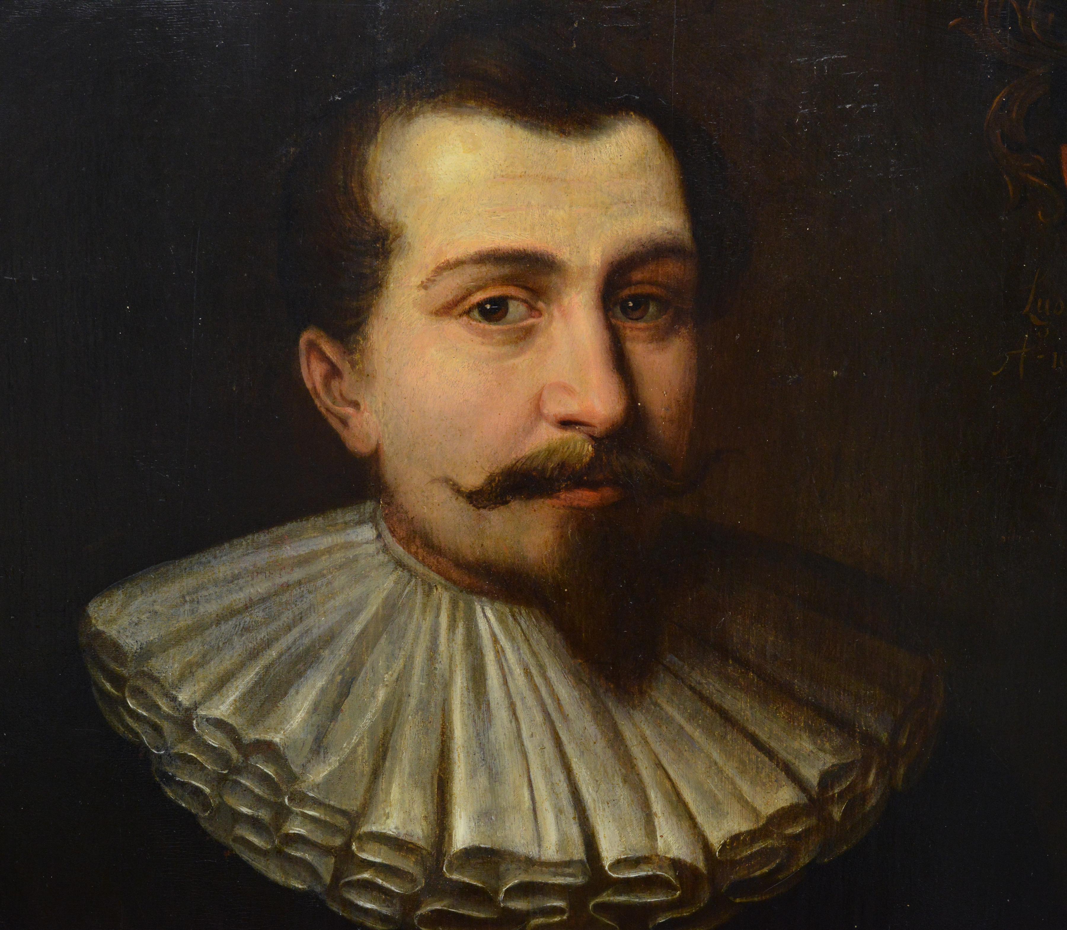 Peinture à l'huile baroque sur panneau du milieu du XVIIe siècle Portrait d'un noble de Cranefeld - Baroque Painting par Unknown