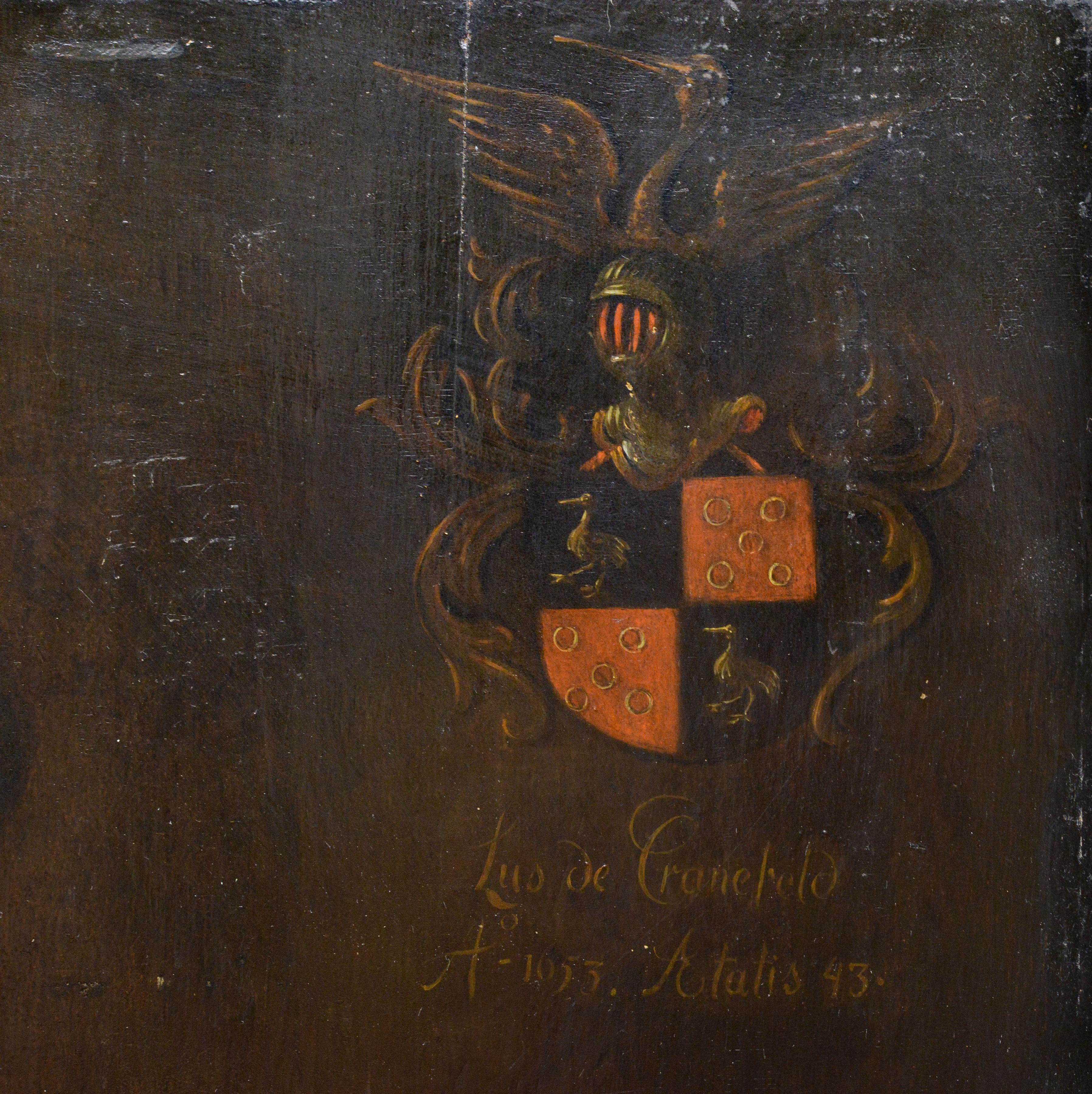 Peinture à l'huile baroque sur panneau du milieu du XVIIe siècle Portrait d'un noble de Cranefeld 1