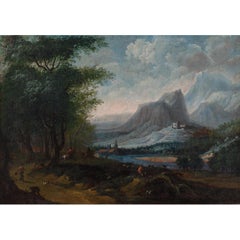 Mid-17th-Century Dutch School, Mountainous Landscape With Wood, River & Figures