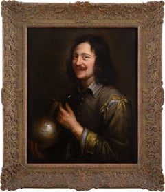Antique Mid-17th-Century Flemish School, Portrait Of A Man Holding A Jug, Oil Painting