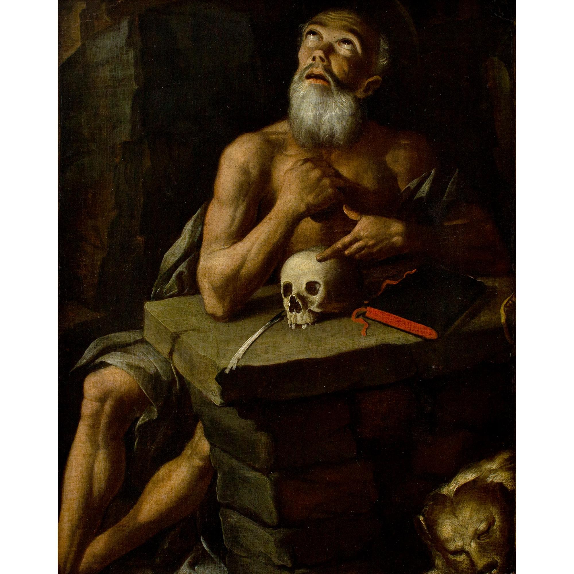 Neapolitanische Schule aus der Mitte des 17. Jahrhunderts, Heiliger Jerome im Penitence – Painting von Unknown