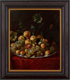 Escuela napolitana de mediados del siglo XVII, Bodegón con uvas, melocotones y ciruelas