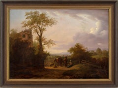 Mid-18th-Century Dutch School Landscape With Travellers, Distant View & Building