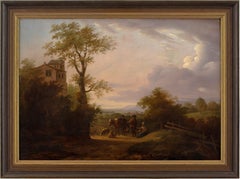 Niederländische Schule-Landschaft aus der Mitte des 18. Jahrhunderts mit Reisenden, Distanzansicht und Gebäude