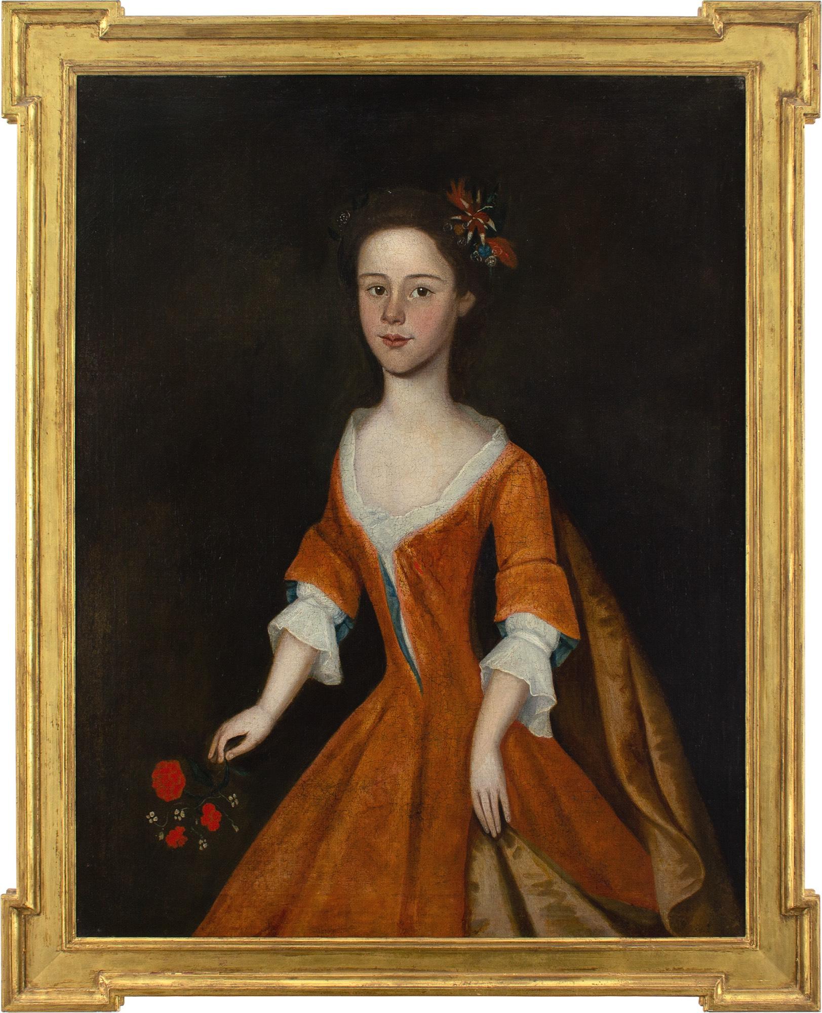 Milieu du XVIIIe siècle, English School, portrait d'une jeune fille avec un bouquet de fleurs