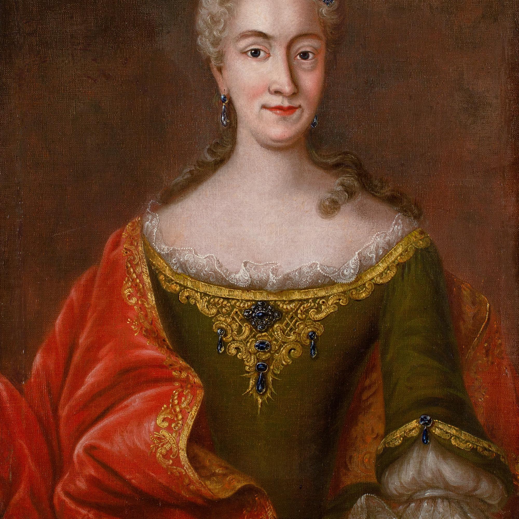 Mid-18th-Century French School, Portrait Of A Lady With Sapphires For Sale 1