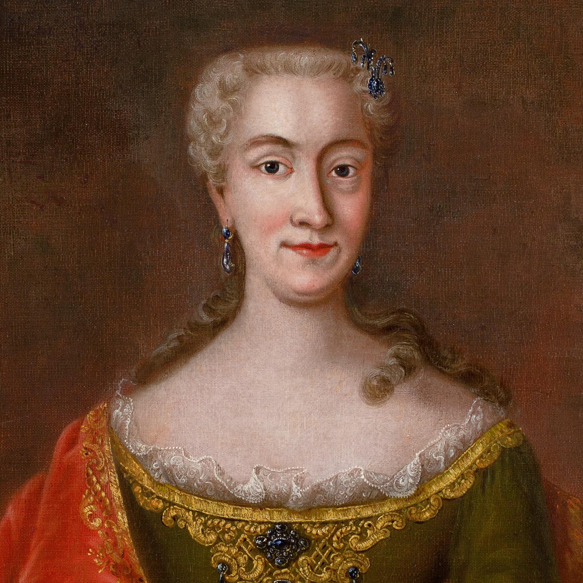 Mid-18th-Century French School, Portrait Of A Lady With Sapphires For Sale 2