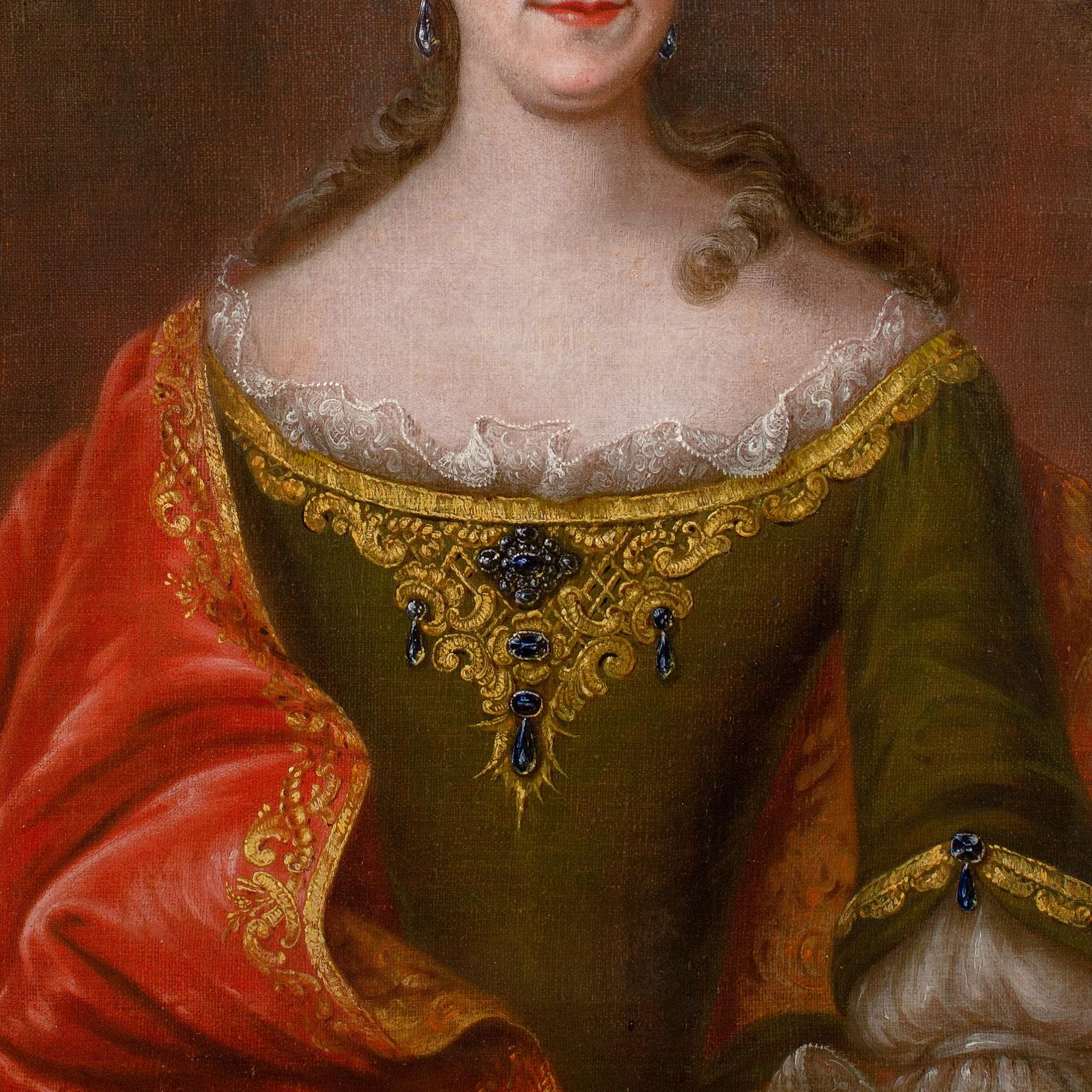 Mid-18th-Century French School, Portrait Of A Lady With Sapphires For Sale 3