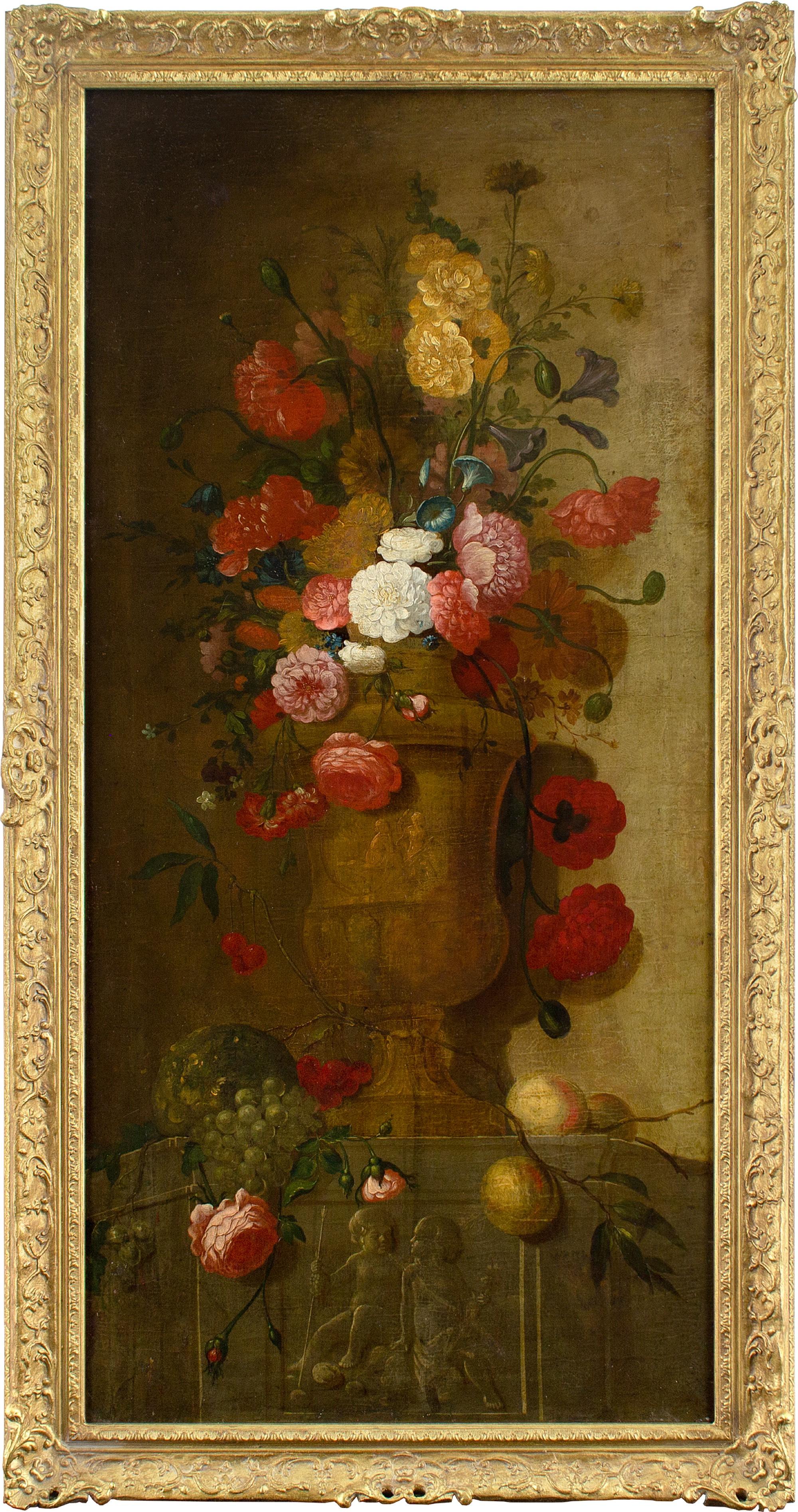 Französische Schule, Mitte 18. Jahrhundert, Stillleben mit Rosen und anderen Blüten in einer Urne