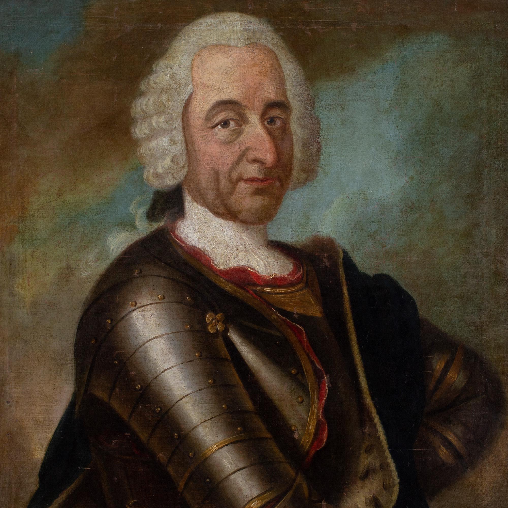 Escuela German School de mediados del siglo XVIII, Retrato de un aristócrata con armadura en venta 1