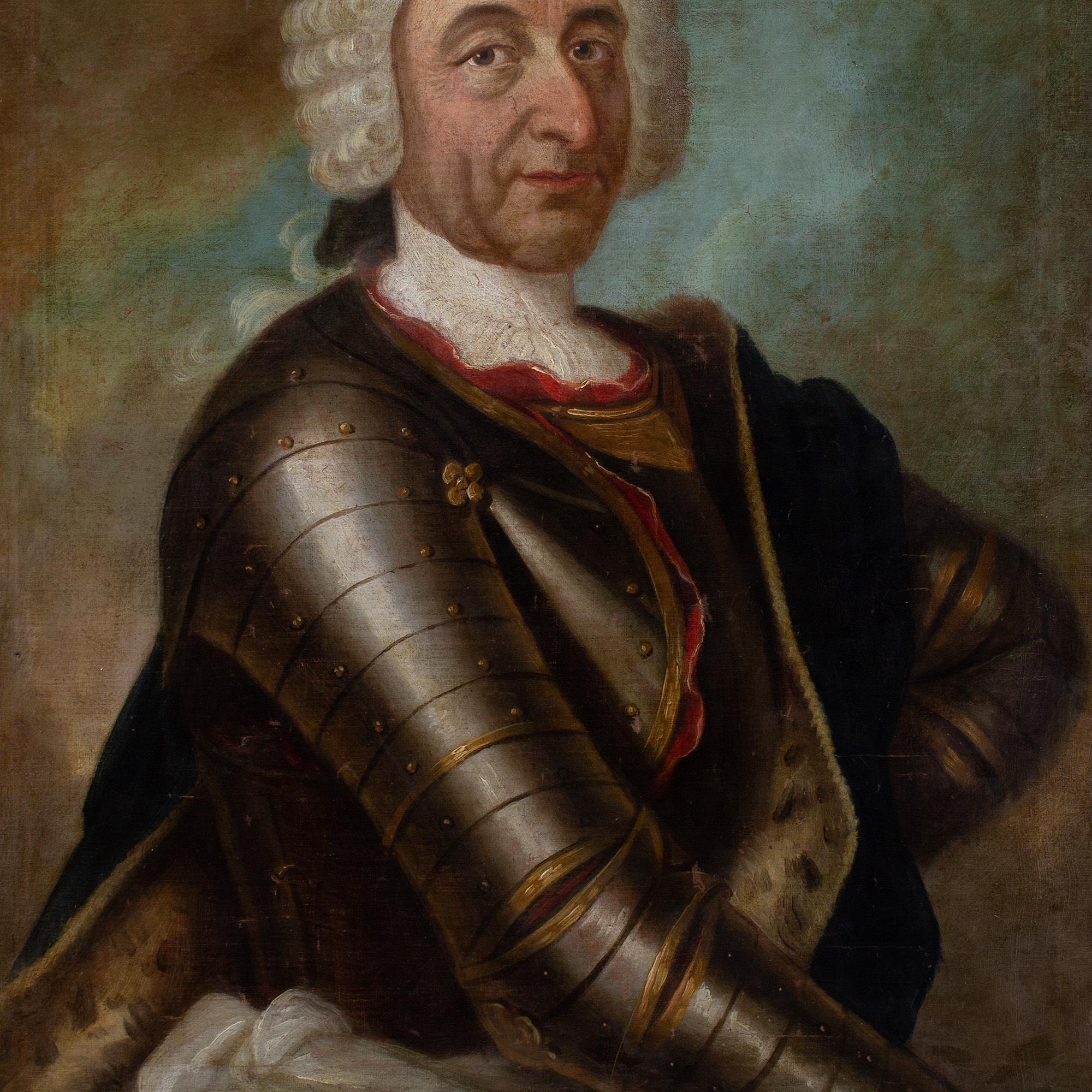 Escuela German School de mediados del siglo XVIII, Retrato de un aristócrata con armadura en venta 2