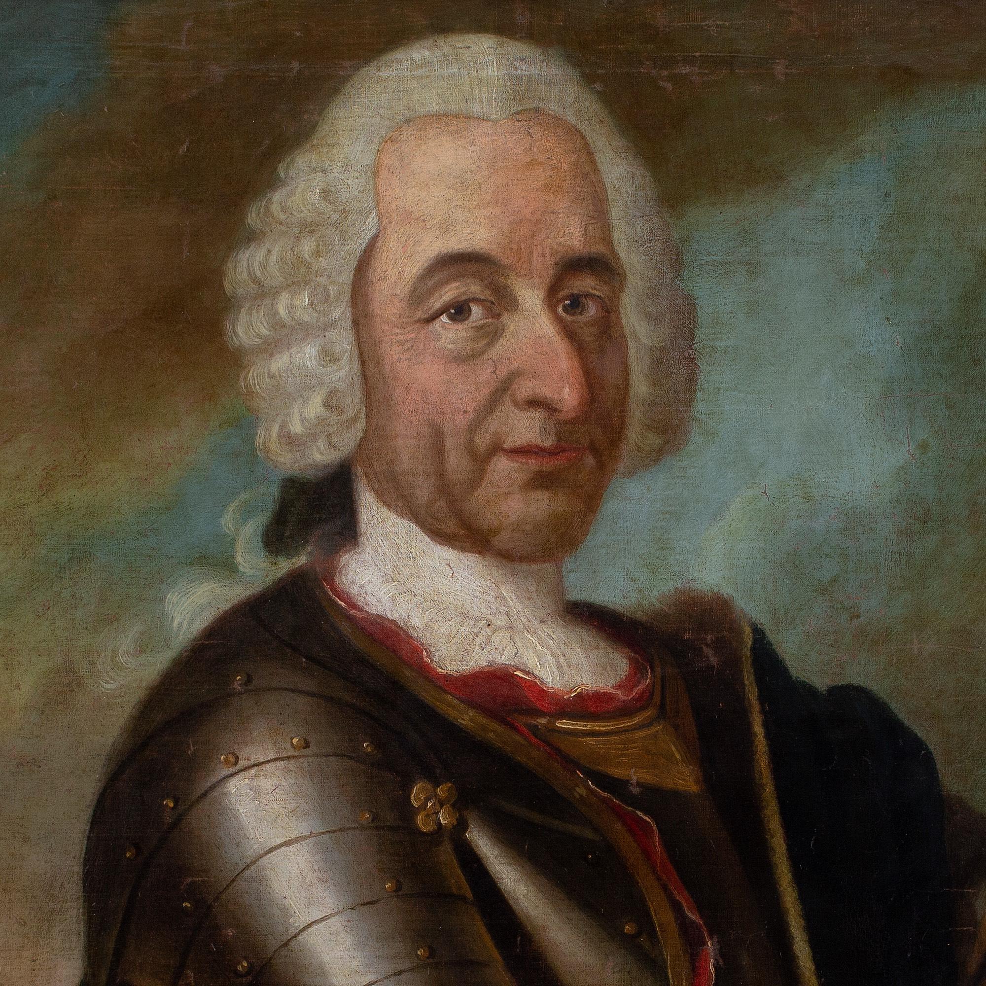 Escuela German School de mediados del siglo XVIII, Retrato de un aristócrata con armadura en venta 3