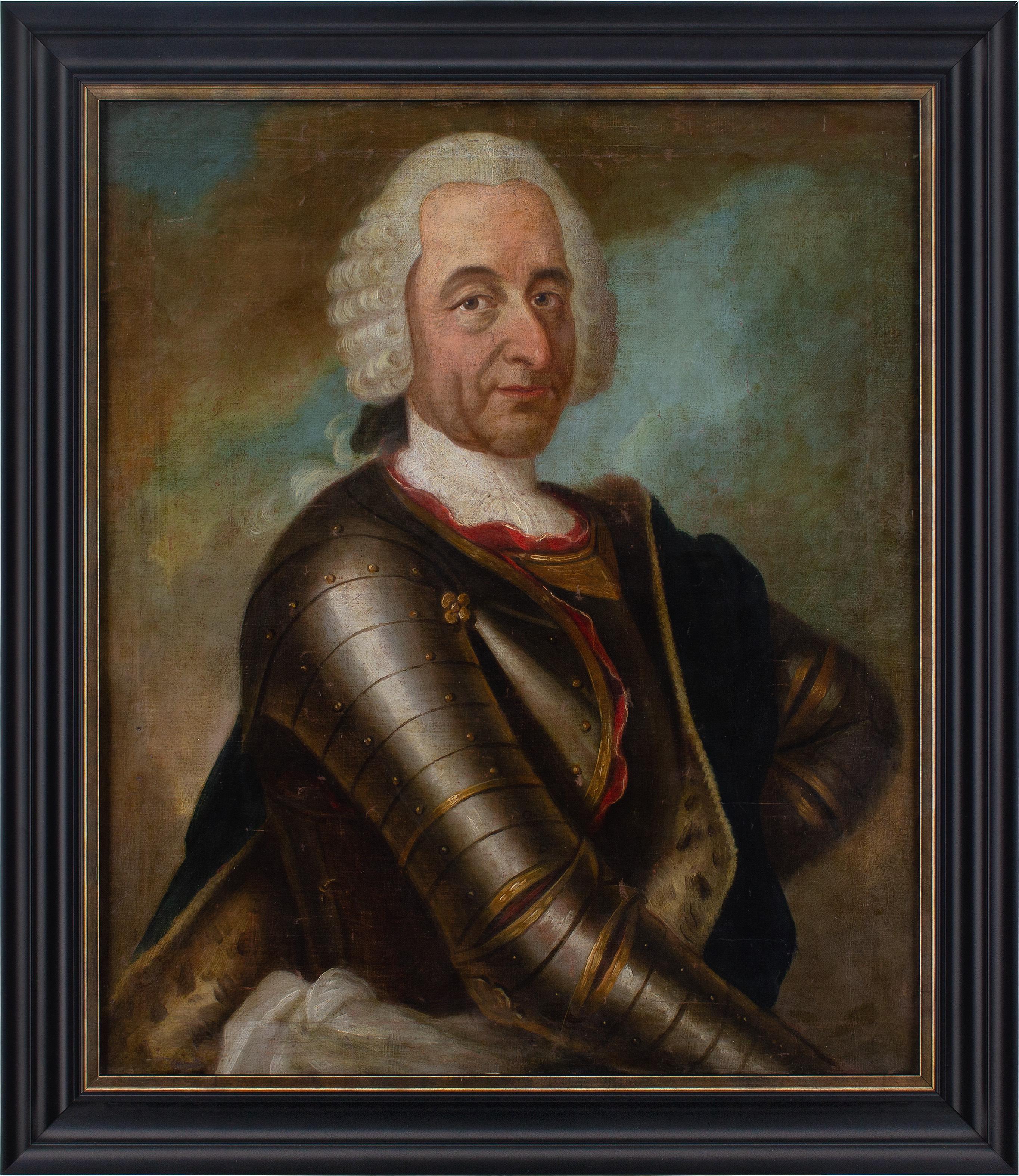 École allemande du milieu du XVIIIe siècle, portrait d'un aristocrate en armure